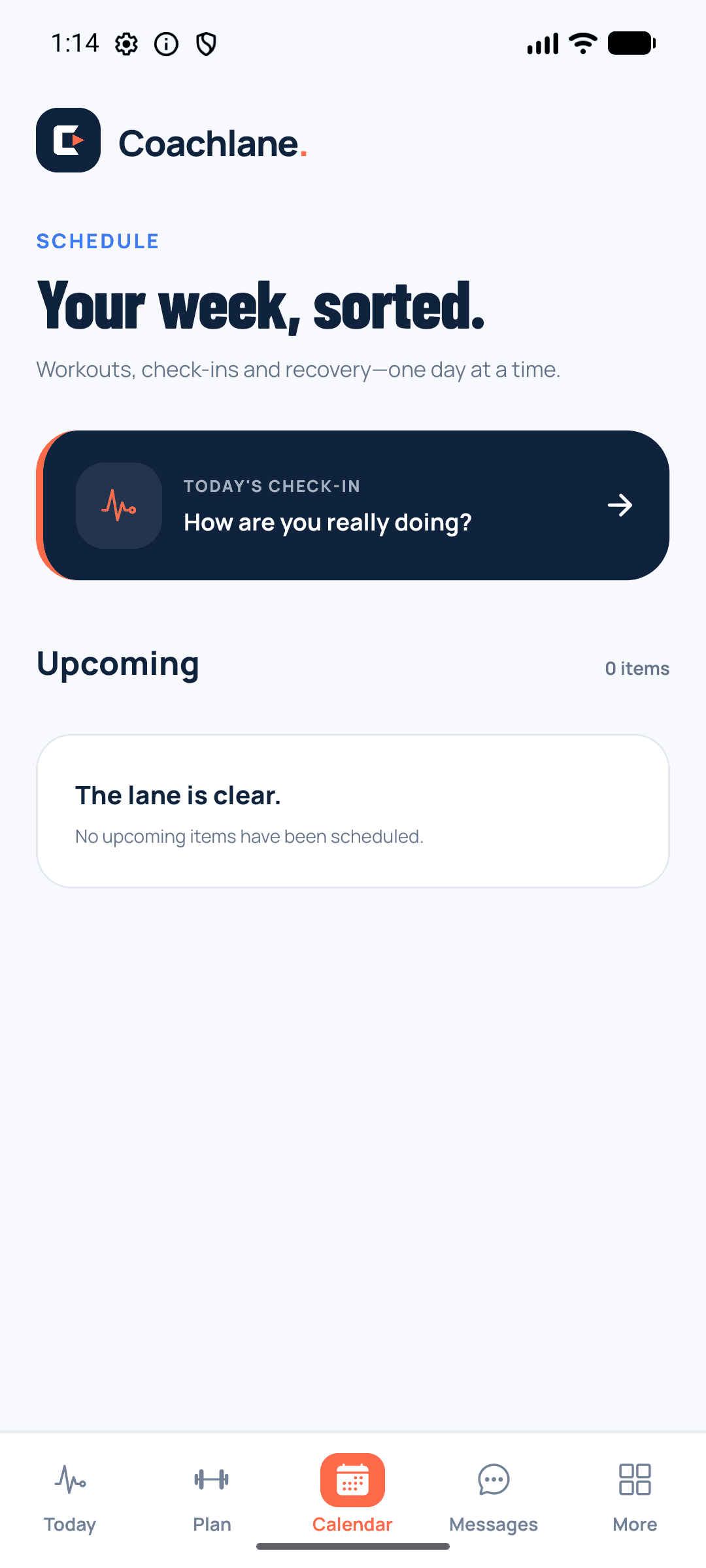 Coachlane client calendar screen